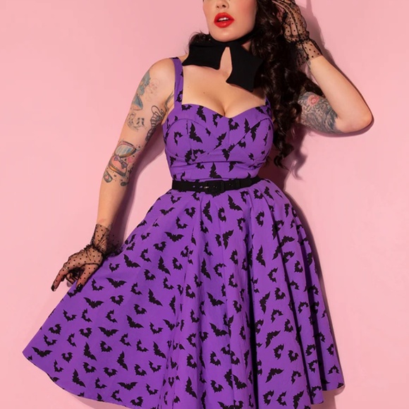 MANEATER SWING DRESS IN BAT PRINT - VIXEN BY MICHELINE PITT - Picture 2 of 12